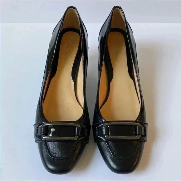 Cole Haan Leather Buckle Black Kitten Heels Old Money Officewear Size 9 1/2B - Picture 3 of 7